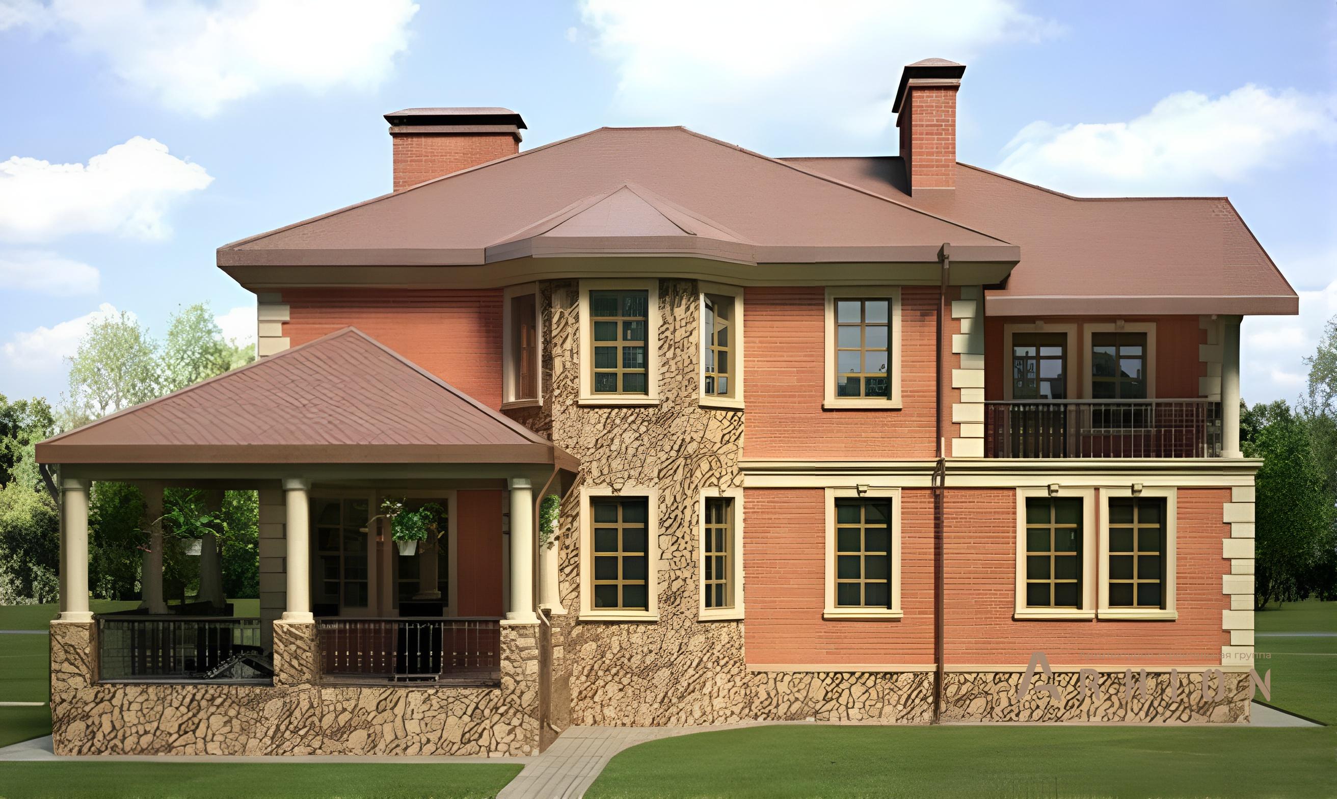 3. Проект двухэтажного дома в классическом стиле с многоскатной кровлей, cp-35-89, площадью - 290 кв c терассой, гаражом